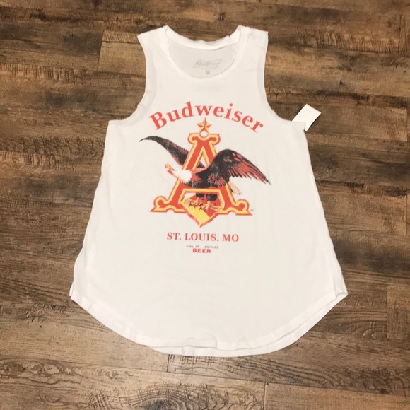 Budweiser Tops - Budweiser White Graphic Eagle St. Louis MO Tank M
